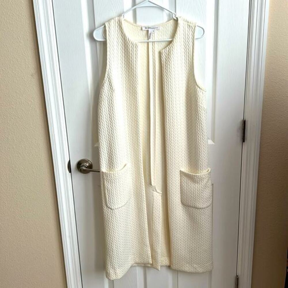 BCBGeneration Sleeveless Vest Duster Pockets Cream Textured‎ XS